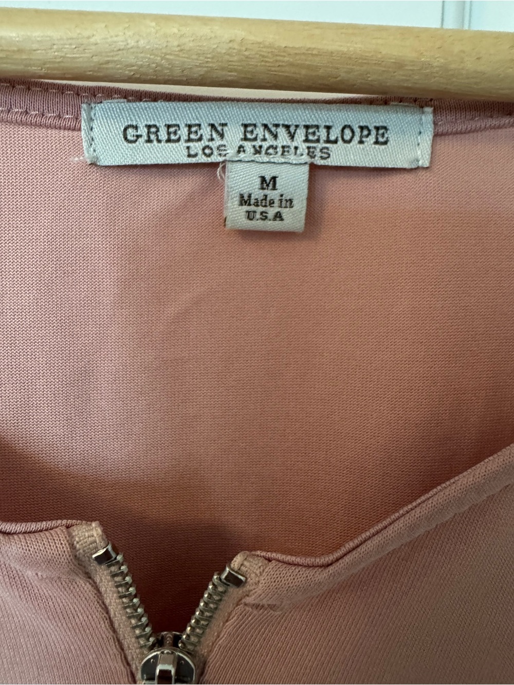 Green Envelope Dusty Rose Zip-Front Top
